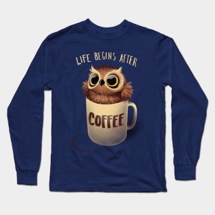 Night Owl - Fluffy Cute Bird - Morning Coffee Long Sleeve T-Shirt